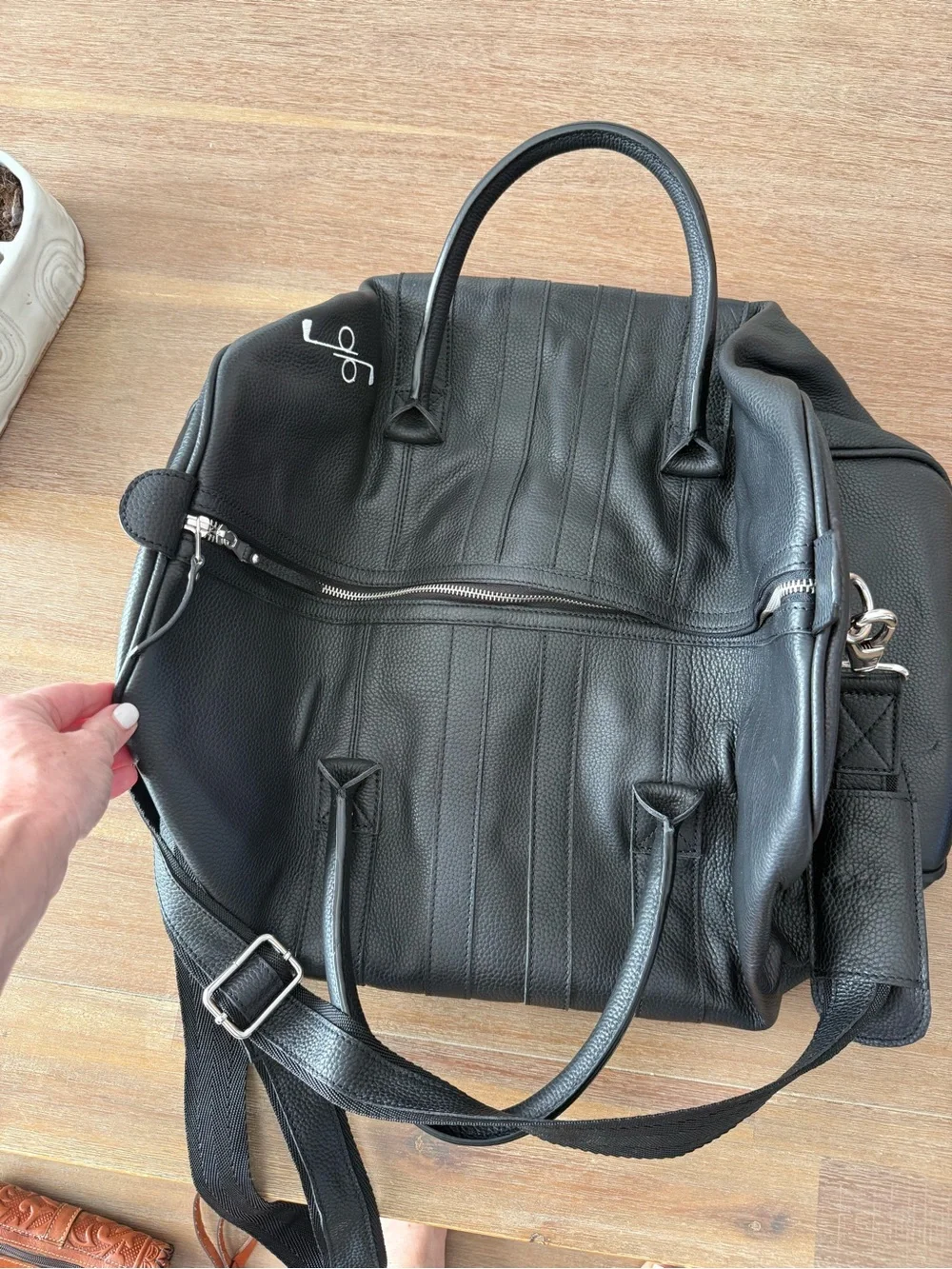 FH Wadsworth Black Pebbled Leather Weekender Duffle Bag Golf Travel Carry On